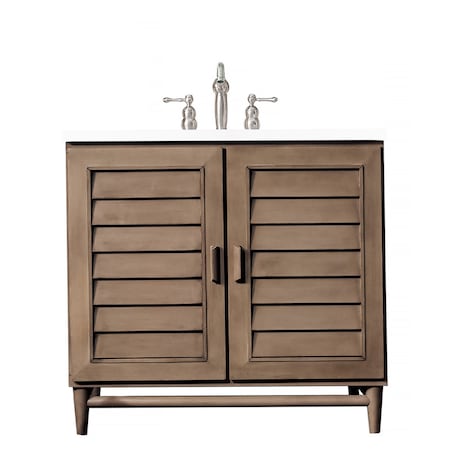 James Martin Vanities Portland 36in Single Vanity Whitewashed Walnut w/ 3 CM White Zeus Quartz Top 620-V36-WW-3WZ